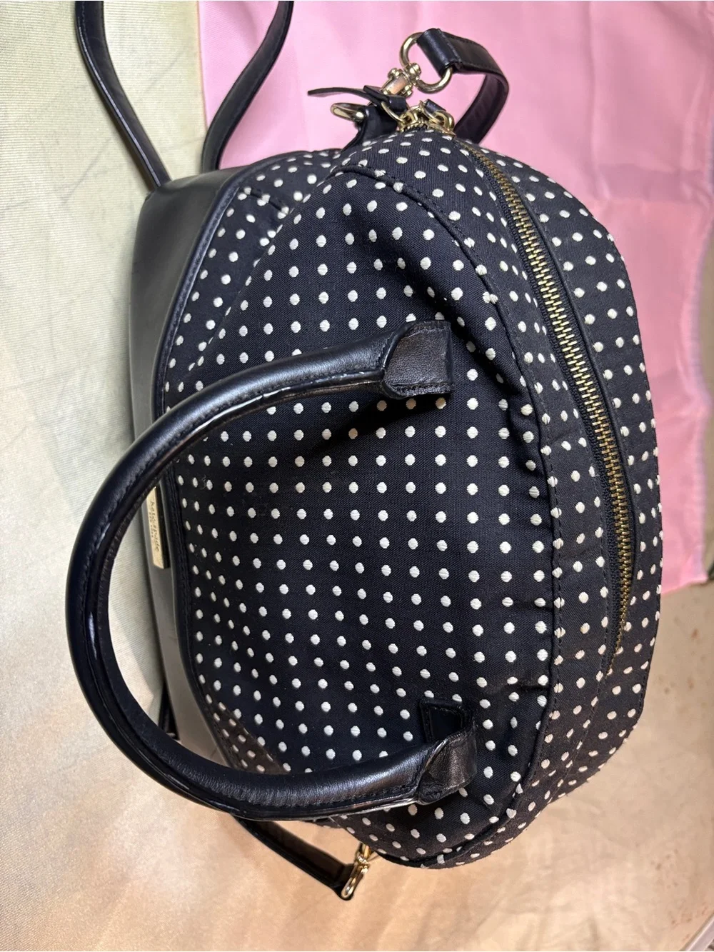 kate spade Black and White Polka Dot Dome Satchel. Strap,Dust-bag, Shopping Bag - Picture 9 of 13